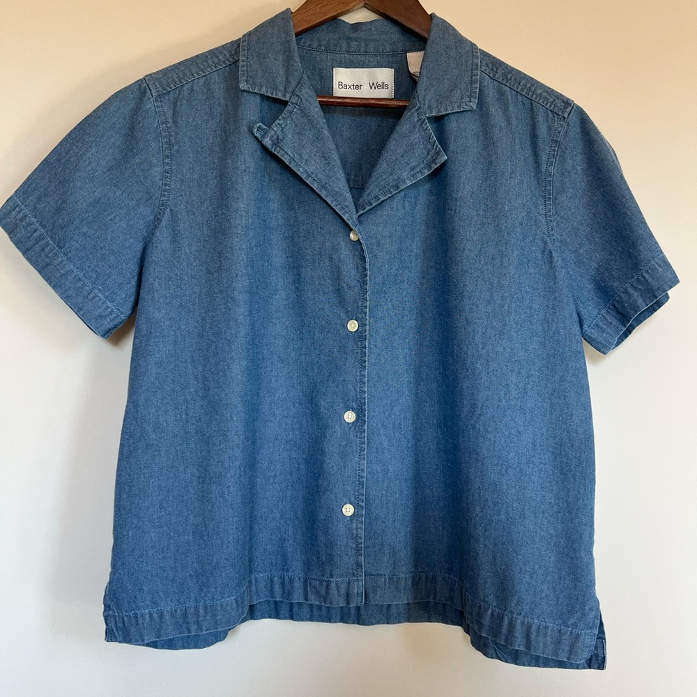 Baxter & Wells Denim Button-Up Shirt blue cropped med 100% cotton boxy vintage